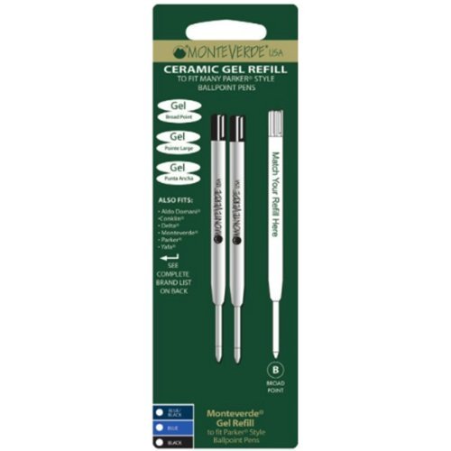 Image of Monteverde Capless Gel Ballpoint Refill to Fit Parker Ballpoint Pens, Fine Point, Black, 2 per Pack - (P422BK)