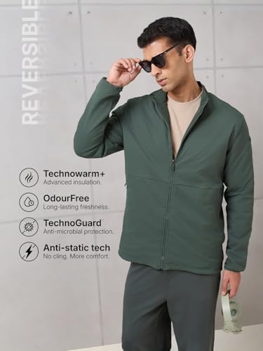 Image of TECHNOSPORT Men's Regular Fit Solid Kangaroo Pocket Reversible Winter Jacket With Technowarm+, Redefine Your Outdoor Moves