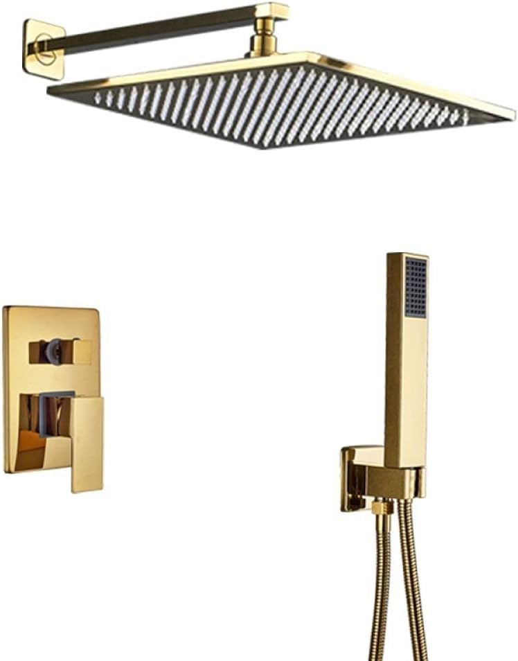 Mitigeur de douche de 10 pouces doré avec pommeau mural effet pluie complet