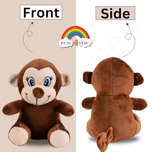 Image of Fun4you Monkey Plush Toy 25cm - Soft Stuffed Animal for Kids | Cute Monkey Cuddly Gift for Baby Boys & Girls | Playtime Fun Companion (Brown)