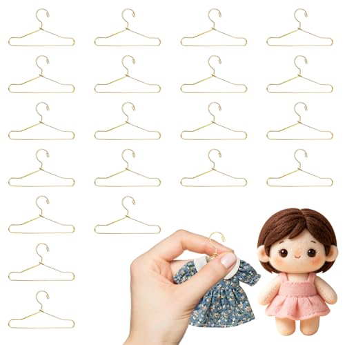 20Pcs Mini Metal Doll Clothes Hangers 2.5 Inch Golden Hangers for Dollhouse Wardrobe Dresses Skirts and Outfit Organization