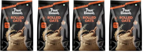 Image of True Elements Rolled Oats 2kg offer pack - 1 month family pack | Wholegrain, High Fibre, High Protein Oats | Keeps You Fuller Longer | 10 years of serving dust free jumbo rolled oats (Pack of 2)