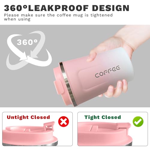 Image of Insulated Travel Coffee Mug, Stainless Steel Coffee Cup with Leakproof Lid