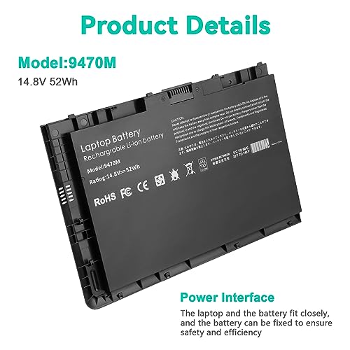 Image of ASUNCELL BT04XL 14.8V 52WH Notebook Battery for HP EliteBook Folio 9470 9470M 9480m Ultrabook BT04 BA06 HSTNN-IB3Z HSTNN-I10C 687945-001 H4Q47AA 687517-241 HSTNN-DB3Z 687517-171 BA06XL H4Q48AA