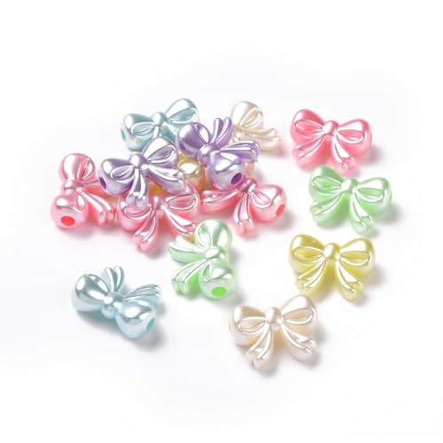 DanLingJewelry Approx 590Pcs Random Colorful Acrylic Bow Beads Imitation Pearl Bowknot Beads for DIY Bracelets Necklaces Making