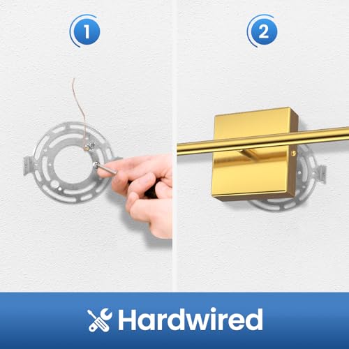 Image of Hardwired Wall Sconces, Modern Wired Wall Sconce, Gold Wall Sconces Set of 2, 350 Rotatable Dimmable Sconces Wall Decor for Bathroom, Living Room, 28 Inch (2 Pack)