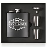 Best Man Flask Set - Wedding Party Boxed Gift Set for Groomsmen & Best Man. Stainless Steel Groomsman Gift with Shot Glasses for Bachelor Party
