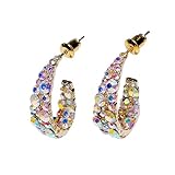 CEJUG Pendientes de aro para mujeres y niñas, bohemios, grandes, pequeños, colgantes, con diamantes de imitación, plata de ley, Plata de ley, chapado en oro de 18 quilates, Circonita cúbica