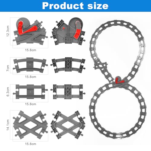 Bausteine Zug Schienen Set, 34 Stück Spielzeug Eisenbahnschienen, Bestehend aus Cross Track/Gerade/Kurven Schienen, Railway Rails Kinderspielzeug, Kompatibel mit dem Marktführer ab 2 Jahren