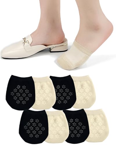 Image of No Show Half Socks with Grippers for Women, Low Cut Toe Topper Ball of Foot Socks for Heels Flats SlingBack