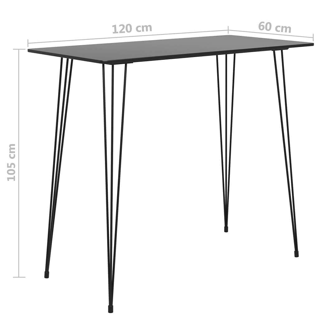 Stehtisch Schwarz 120x60x105 cm MDF Tischplatte mit Metallbeinen, Thekentisch für Küche und Essbereich, pflegeleichter Bartisch mit feuchtem Tuch reinigbar, einfacher Aufbau