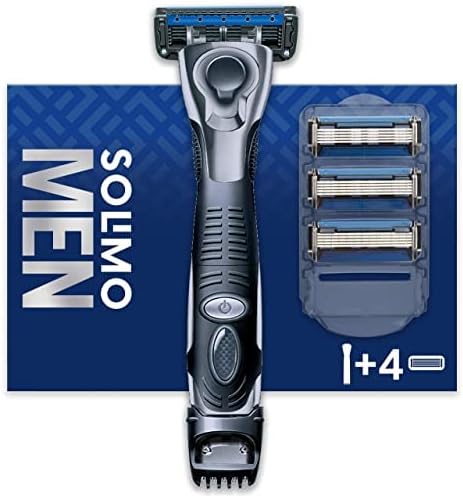 Amazon Brand - Solimo Male 5 Blade Razor with 3-in-1 Trimmer and 4 Blades