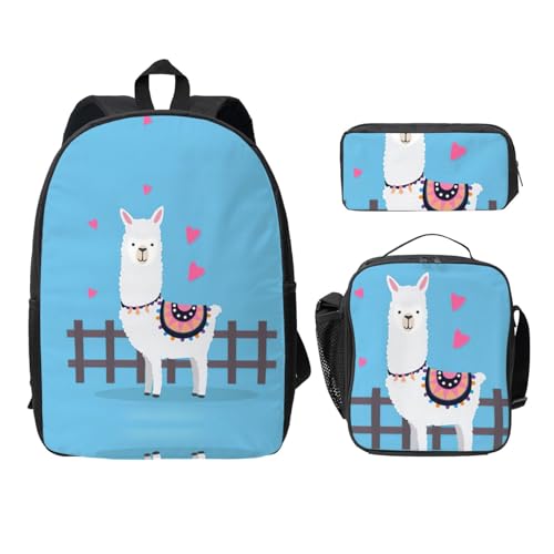 Sac à dos alpagas mignon pour l'école avec lunch box et trousse