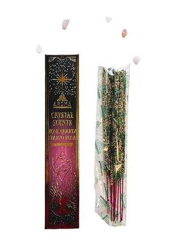 Ikeola   Incienso Aroma Crystal Cuarzo Rosa | Incienso100% Natural Artesanal Premium, sin Tóxicos | 8 Barras de Incienso de 1 Hora Aprox. | Amor Propio, Calma y Armonía Emocional.