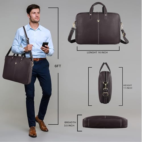 Image of WildHorn Leather Laptop Messenger Bag for Laptop /MacBook up to 15 inch| Padded Laptop Compartment |Office Bag I 365 Days Warranty
