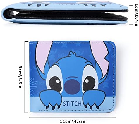 Boyigog Stitch Wallets Cute Cartoon Wallet PU Leather Blue Short Purse, Waterproof Folding Wallet, Stitch Gifts for Boys Girls