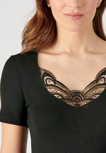 Damart - T-Shirt Fine Côte Guipure Thermolactyl, Femme, Noir, Taille M, Manches Courtes – vue 4