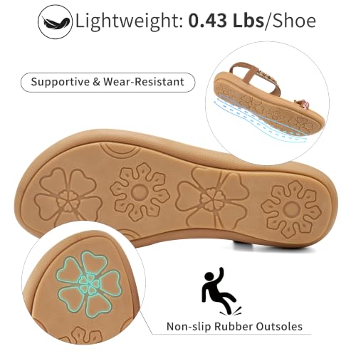 Image of Ablanczoom Flat Sandals for Women Summer: Casual Boho Beaded Toe Ring Dress Shoes - Comfortable Vacation Daily Walking Shoes