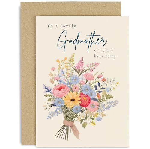 Old English Co. Flower Greeting Card for Godmothers Birthday - Special Female Birthday Card for Her - Godmother Birthday Cards Female Adult - Floral Happy Birthday Cards for Women | Blank Inside