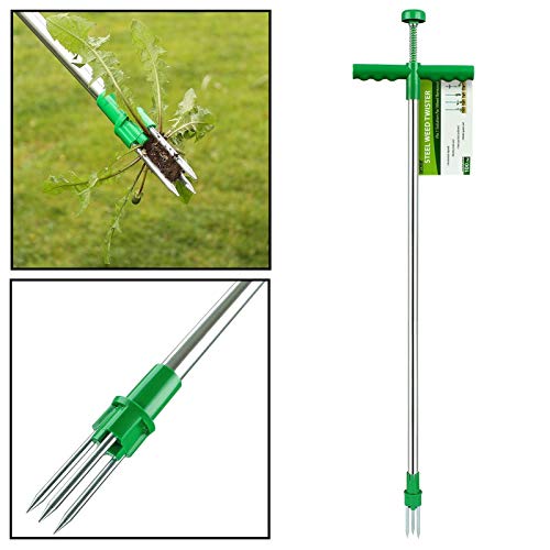 AMOS Weed Puller Weeder Twister Push Twist & Pull Claw Garden Lawn Easy Root Remover Killer Grabber Long Handled Lightweight Tool
