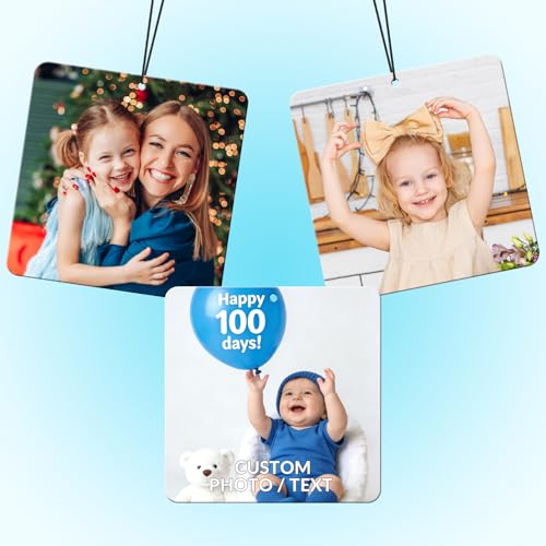 Image of Custom Air Fresheners with Picture for Car | Personalized Photo Gifts; Double-Sided Print; Hanging Ornament; Scent Choice Available; Square Shape
