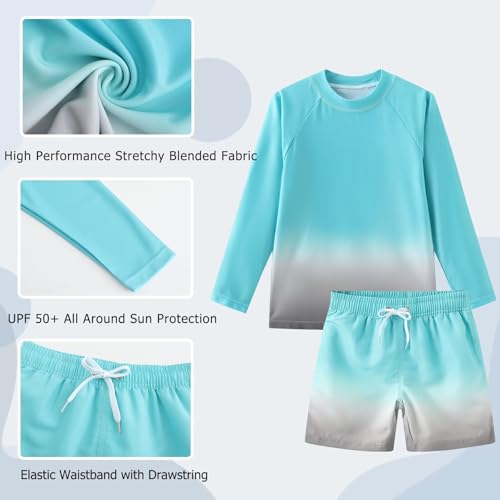 Image of Boys Two Piece Rash Guard Swimsuits Set with Swim Trunk Kids Long Sleeve Bathing Suit Swimwear Set