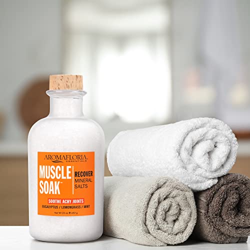 Aromafloria Muscle Soak Recover Mineral Salts - Soaking Recovery For Men & Women - Pain Relief With Ingredients Of Epsom Salt, Mineral Salt, & Essential Oils - Bathe & Relax - Aromatherapy - Naturally Scented - 23 Oz #TOP6