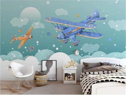 Tzxztt Dibujos Animados Aviones Nubes Blancas Cielo Estrellado Creatividad Moderno Papel Pintado 3D Seda Texturizada Primera Calidad Neutros Material Ideal Para SalóN Dormitorio-200cm×140cm