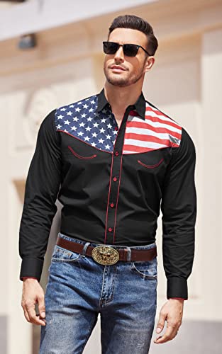 COOFANDY Men's Casual American Flag Button Down Shirts Slim Fit Long Sleeve Shirt2