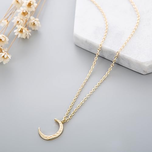Image of Fettero Pendant Necklace Gold Choker Layered Coin Open Karma Circle Full New Crescent Moon 14K Gold Plated Simple Dainty Necklaces for Women Jewelry Gift
