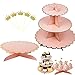 Allazone 2 Colocar Soporte Cupcakes de 3 Capas, 2 Colocar 1 Pisos Soporte Tarta Carton Soporte para Cupcakes Rosado para Cupcakes para Postre, Cumpleaños, Fiestas, Baby Showers, Rosa