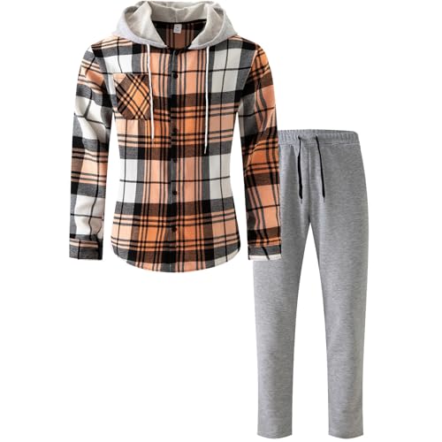 Generisch Conjunto de sudadera con capucha y pantalón para hombre de gran tamaño Langram, camisa con capucha y pantalones de 2 piezas, transpirable, chándal elástico, naranja, M