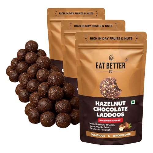 Image of EAT BETTER CO - Hazelnut Chocolate Laddoos | Sugar-Free | 95% Dry Fruits | High Protein | Healthy Snacks | Instant Energy | No Added Sugar | Energy Bar Replacement | Pack of 21 (70g)
