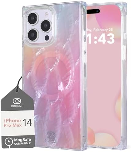 COCOMII iPhone 14 Pro Max Case + Ring Grip, Pink Real Mother of Pearl image 5