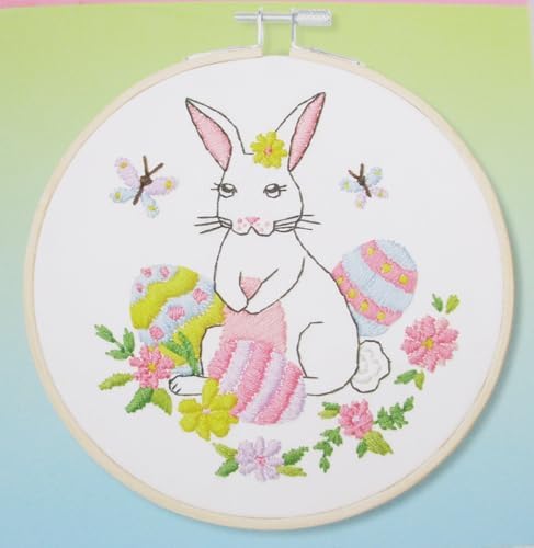 Easter Bunny Embroidery Kit with Hoop and Floss - Makes One 6 Inch Piece