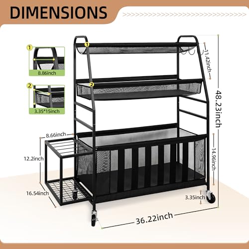 image for STORAGE MANIAC Ball Storage Bin Rolling Sports Ball Cart, Metal Garage