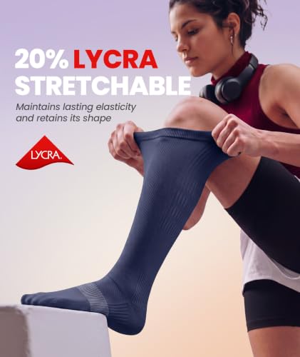 Image of PULIOU Compression Socks for Women Men, Comfortable 20-30 mmHg Circulation Knee High for Travel, Flying, Athletic, 2 Pairs