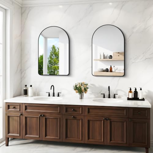 Image of BONEWEI Arched Wall Mirror,30x45 inch Black Arched Mirror Bathroom,Vanity Mirror for Over Sink Metal Frame,Tempered Glass Arch Mirrors for Bedroom,Entryway,Living Room,Home Decor Shatter-Proof