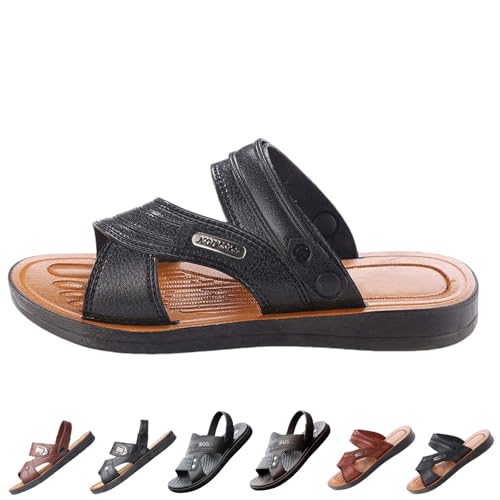 Zuecos Sandalias para hombre con hebilla ajustable de cuero, suelas gruesas, zapatos de jardín para hombre y mujer, suela suave, sandalias de exterior para el tiempo libre, antideslizantes, zapatos de