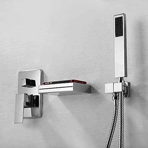 Tête de douche cascade de baignoire avec mitigeur monocommande et douchette murale de salle de bain