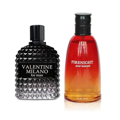 Image of AFLUXE 2PCS Valentine Milano /FireNight Eau De Toilette for Men-Fresh,Romantic Scent Perfume for Men 3.4 Fl Oz Each Mens Cologne For All Skin Daily Used