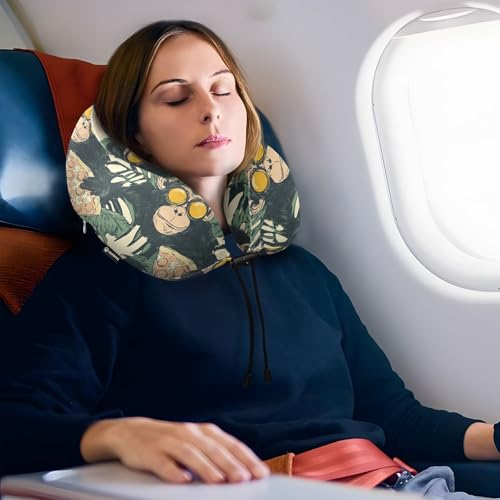 Image of ALAZA Funny Monkeys Pizza Travel Neck Pillow Memory Foam Neck Pillow with Storage Bag,Soft Travel Pillow for Sleeping Travel Airplane Car Office Home