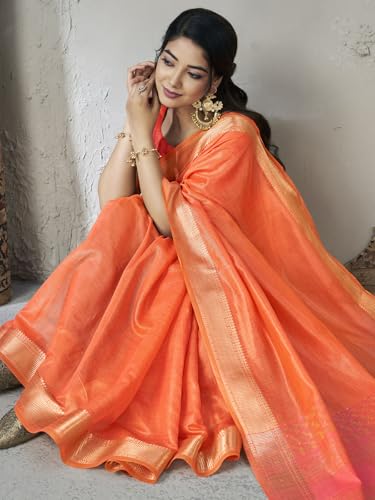 Image of Satrani Women's Shimmer Silk Weaving & Sequins Work Saree with Unstitched Blouse Piece