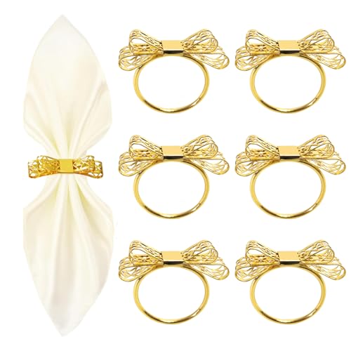 Set di anelli di tovagliolo d'oro, 6 pezzi cavi doppio arco anelli di tovagliolo d'oro per riunioni di festa creativa Decorazione tavolo di Natale