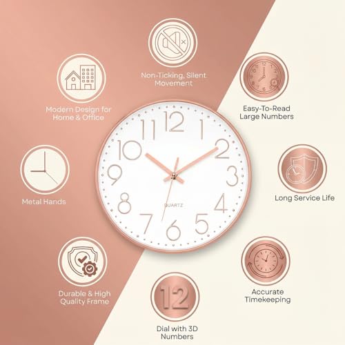 Image of STAR WORK Premium Wall Clock 12 inch Inch Silent Non-Ticking Quartz Movement | Easy to Read 3D Numbers | Modern Analog Clock for Home Decor, Living Room, Bedroom, Office (Vanilla Gold, 12-Inch (30Cm))