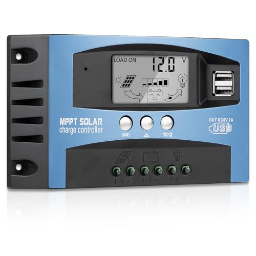 Image of DYVIAHOME 60A MPPT Solar Panel Charging Controller, 12V/24V Auto Solar Battery Charger Controller with LCD Display, Dual USB Port and Timer Setting ON/Off Hours