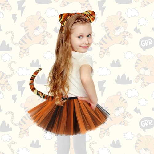 ACWOO Kids Tiger Costume Set - 5PC Tunic Ears Headband Tail Bow Tie Nose for Halloween - Image 4