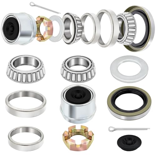 2 Sets Trailer Bearing Kit 3500 lb Boat Trailer Axle Bearing Kits L68149 L44649 Bearing Kits, with 171255TB Grease Seal, Spindle Nut, Dust Cap for 3500lb 1-1/16'' to 1-3/8'' #84 Spindles