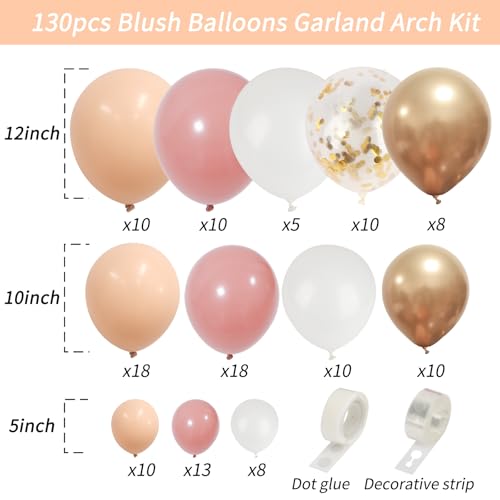 image for RUBFAC 130pcs Blush Balloons Garland Kit, Retro Dusty Pink White Doubl
