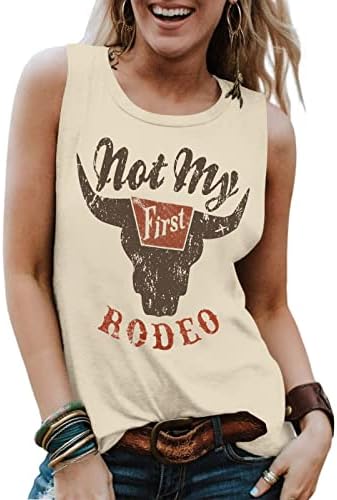 GEMLON Womens Not My Rodeo Western Graphic Cowgirl Tank Tops Loose Summer Sleeveless Tees Shirts for Women Beige M